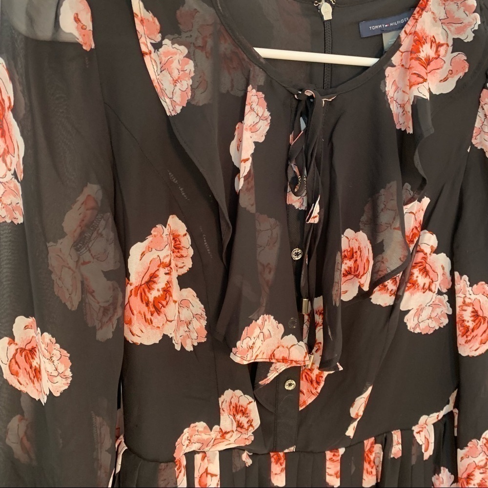 Tommy Hilfiger Women's Size 2 Floral Chiffon Dress Black Pink Floral Long Sleeve - Picture 8 of 13